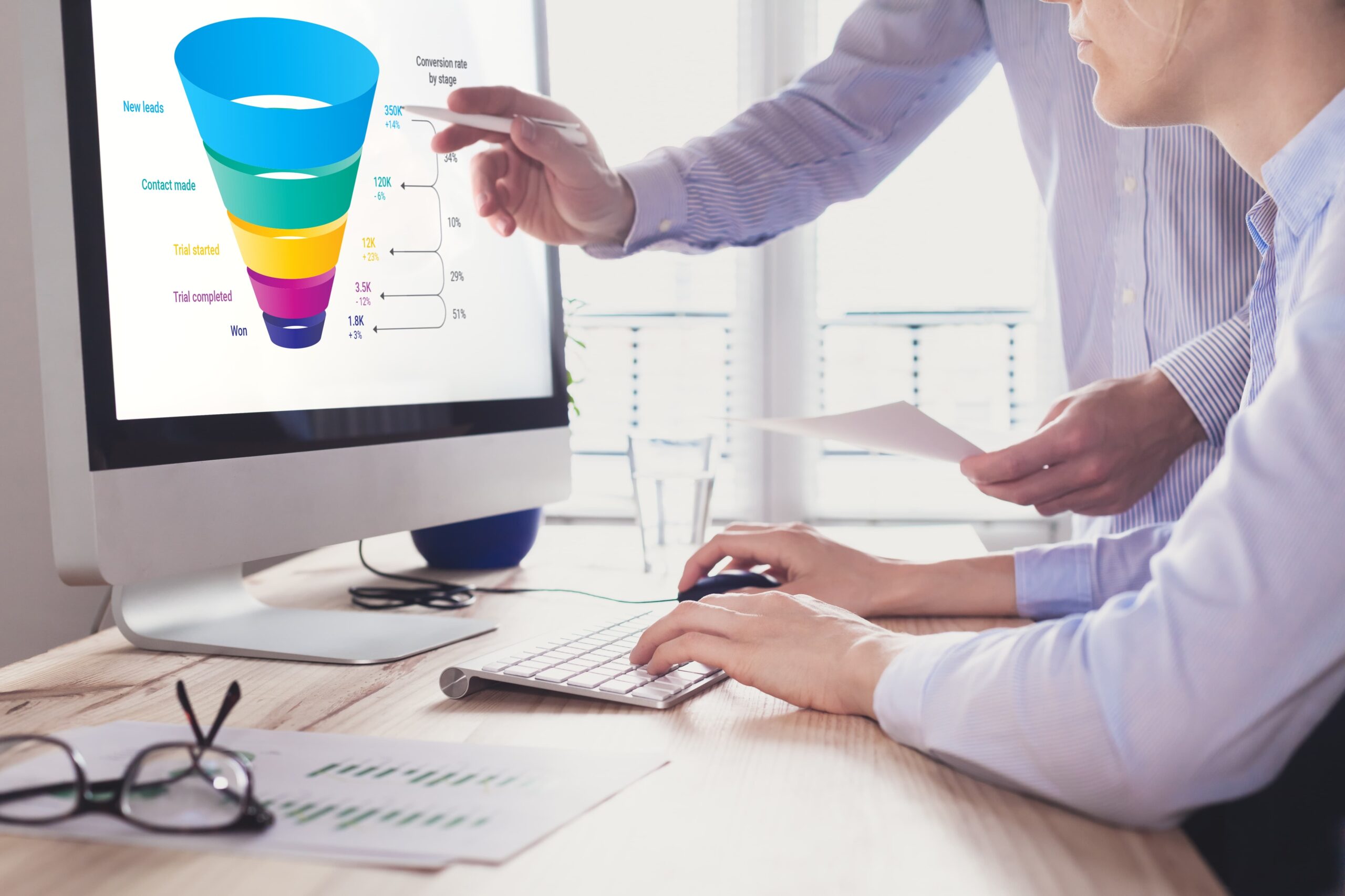 Digital marketing analytics showing conversion journey and funnel insights