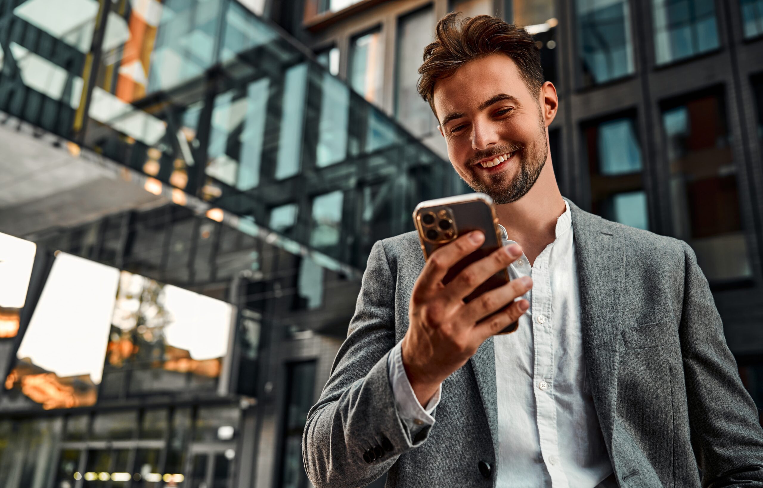 Customer smiling while connecting emotionally with a brand’s story
