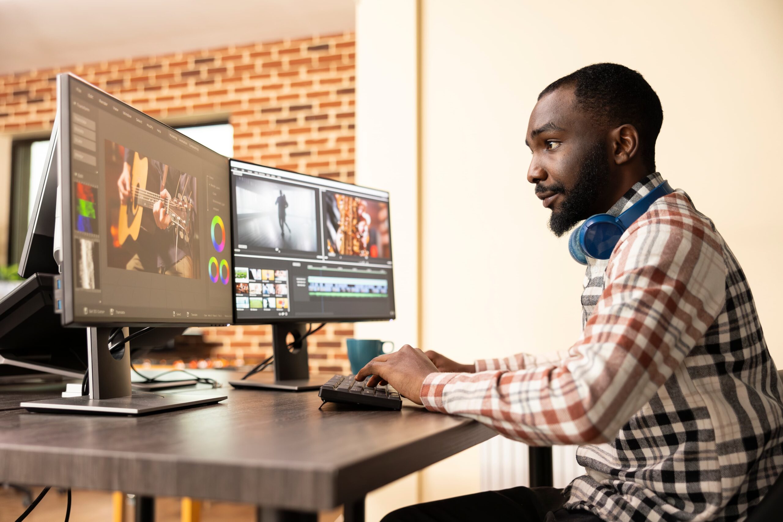 Digital production process showcasing video editing and creative asset creation